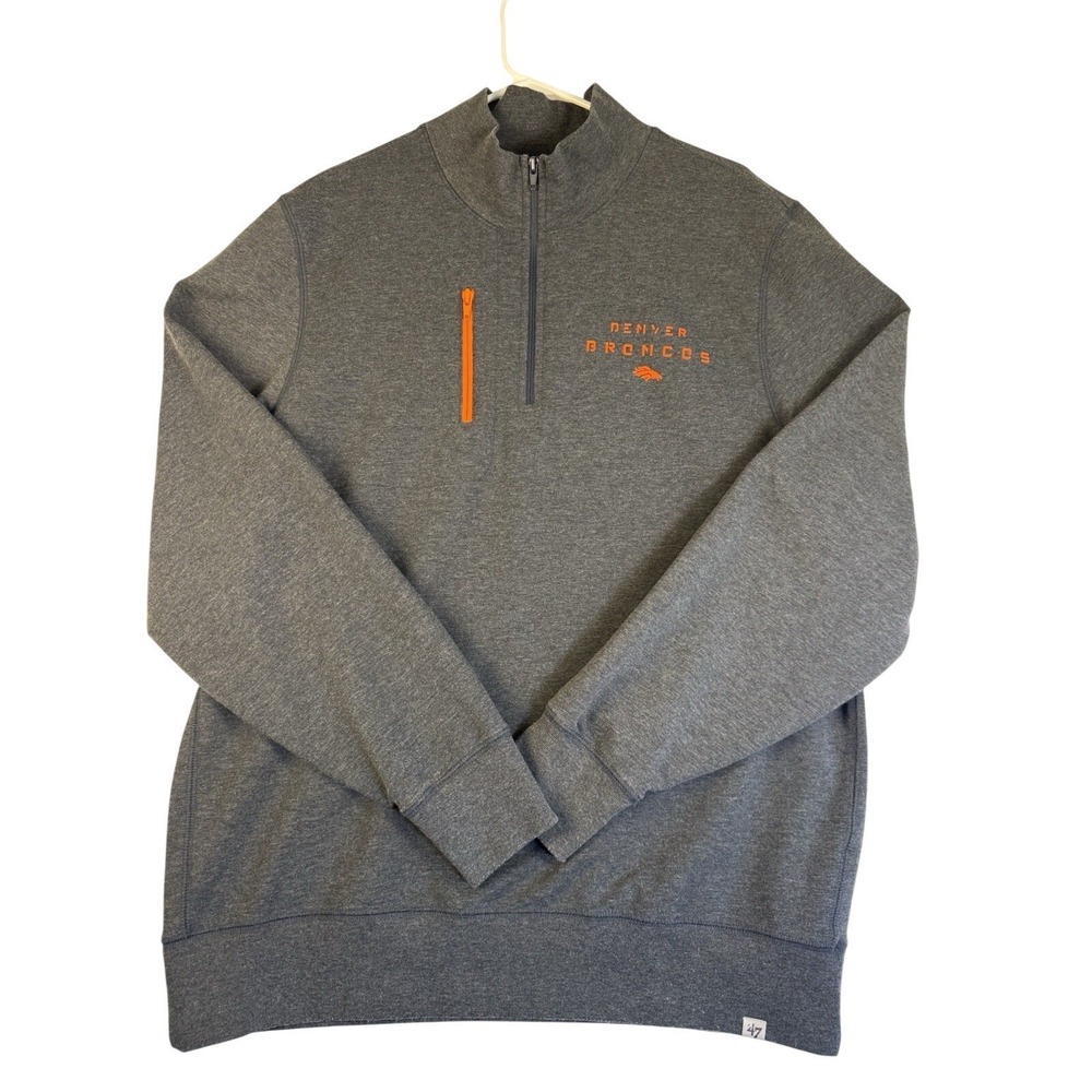 Denver Broncos Mens XL Quarter Zip Pullover Gray NFL 47 Brand Stretch